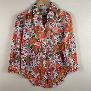 HD In Paris Womens 6 Hanalei Floral Button Down Long Sleeve Collar Blouse Anthro